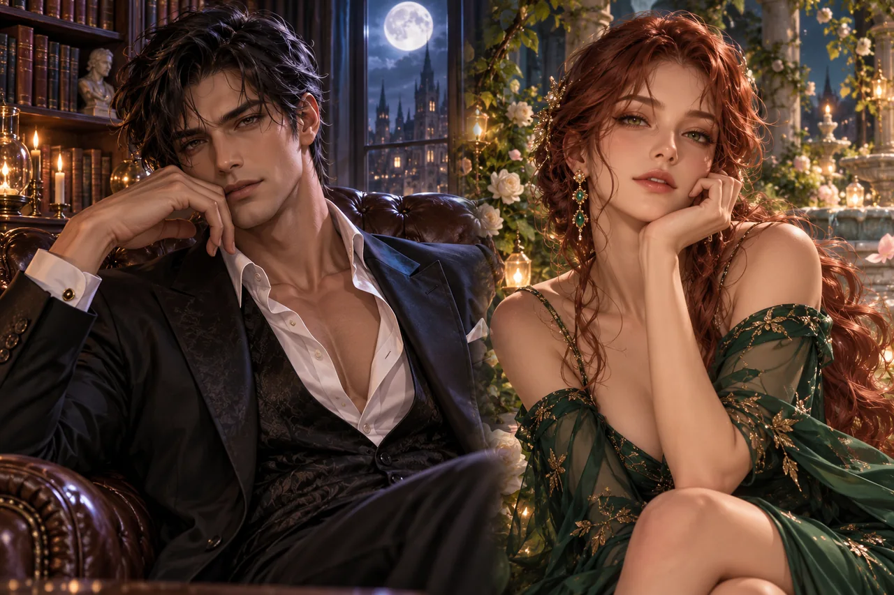 Two characters in different story settings