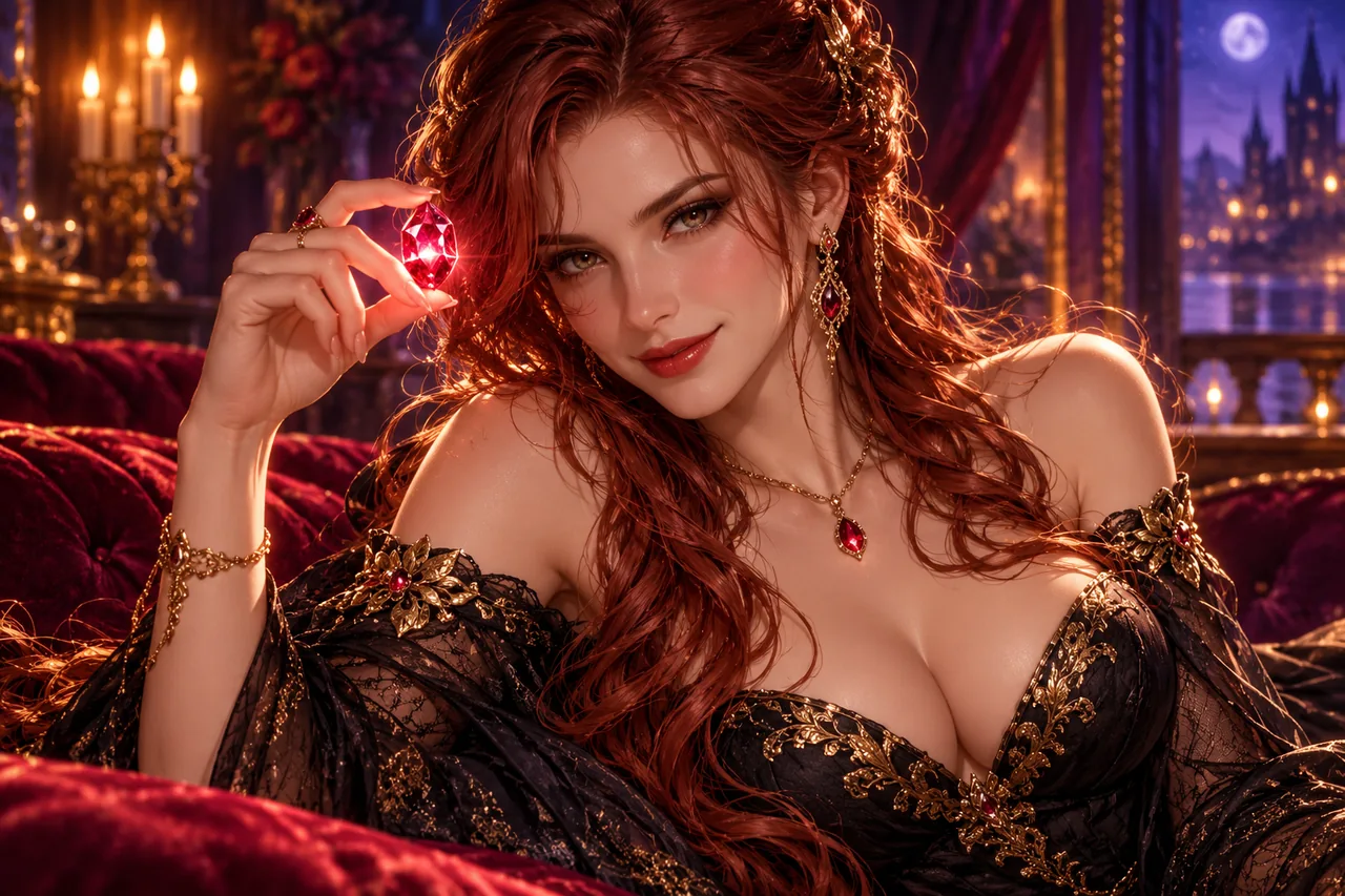 An original fantasy character holding a glowing jewel